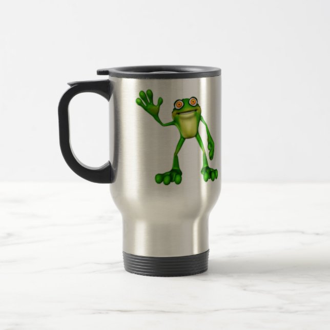 Froggie der Niedliche Cartoon Waving Frog Reisebecher (Links)
