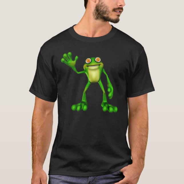 Froggie der Niedliche Cartoon Waving Frog T-Shirt (Vorderseite)