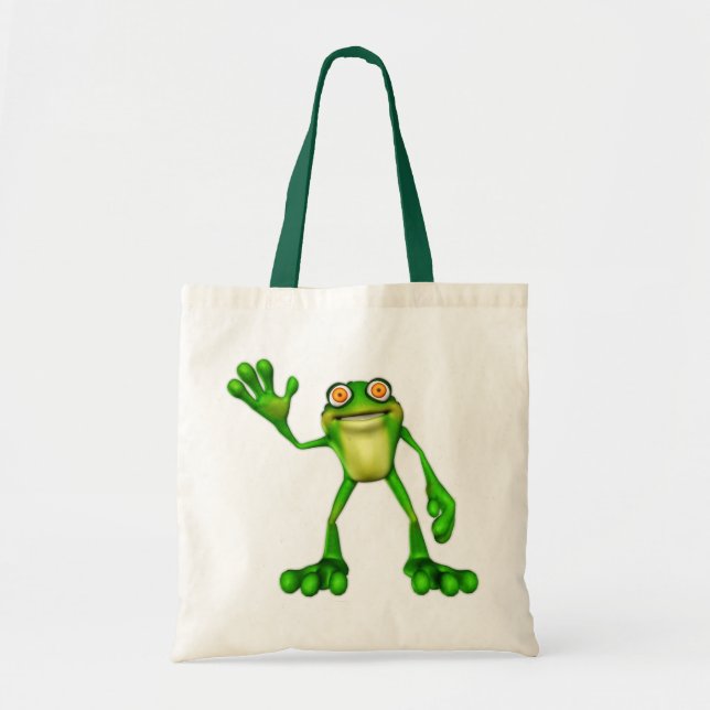 Froggie der Niedliche Cartoon Waving Frog Tragetasche (Vorne)