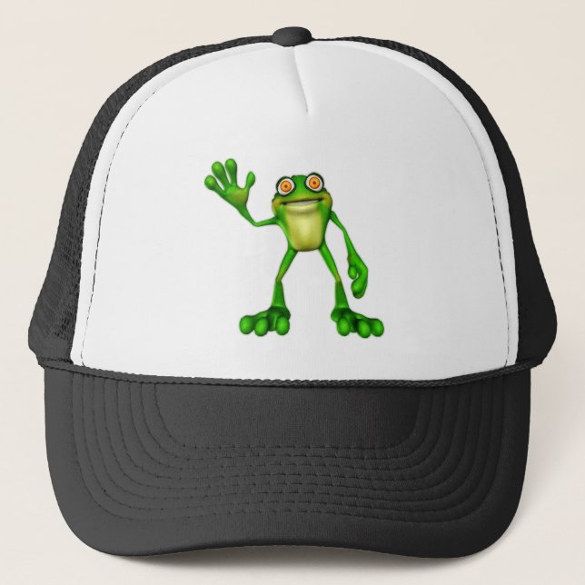Froggie der Niedliche Cartoon Waving Frog Truckerkappe (Vorderseite)