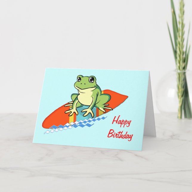 Froggy auf einem Surfboard Geburtstag Karte (Vorderseite)