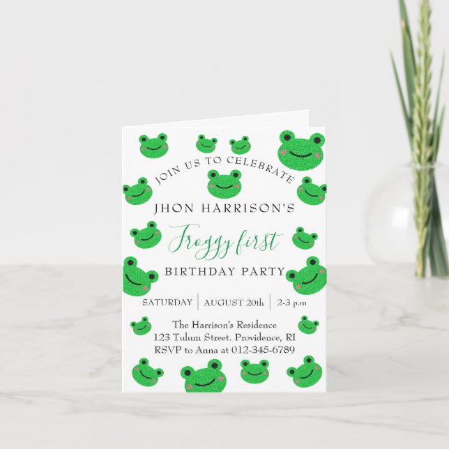 Froggy First Birthday Party Croaking Amphibien Einladung (Vorderseite)