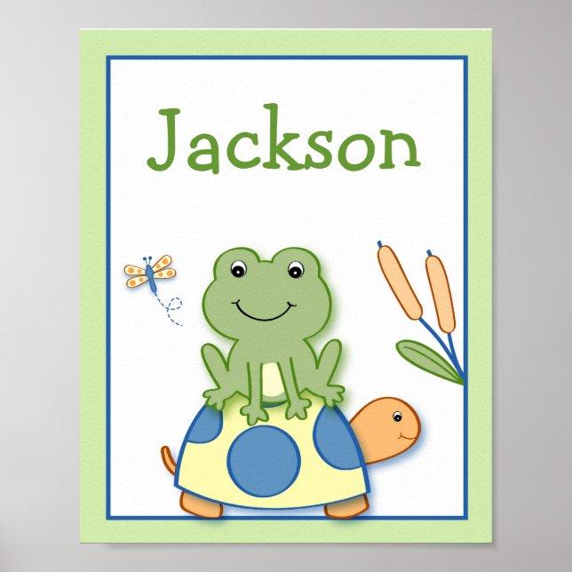Froggy Frog Turtle Kinderzimmer Wall Art Name Prin Poster (Vorne)