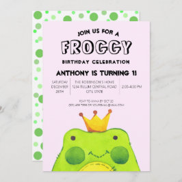 Froggy Geburtstagsjunge Prinz First Party niedlich Einladung