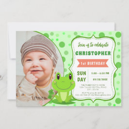 Froggy Geburtstagsparty Green Dots Thema Einladung