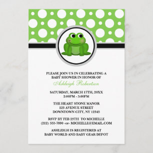 Froggy Green Polka Dot Baby Shower Einladungen