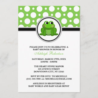 Froggy Green Polka Dot Baby Shower Einladungen