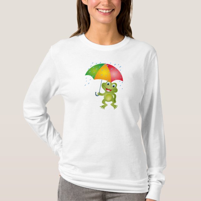 Froggy mit Regen-Regenschirm T-Shirt (Vorderseite)