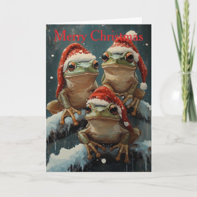 Frogs at Christmas Feiertagskarte (Vorderseite)
