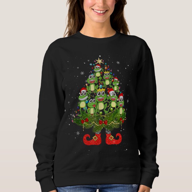 Frogs Christmas Tree Lights Funny Santa Hat Lover Sweatshirt (Vorderseite)