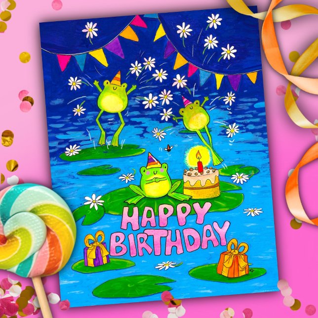 Frogs Happy Birthday Postcard Postkarte (Von Creator hochgeladen)