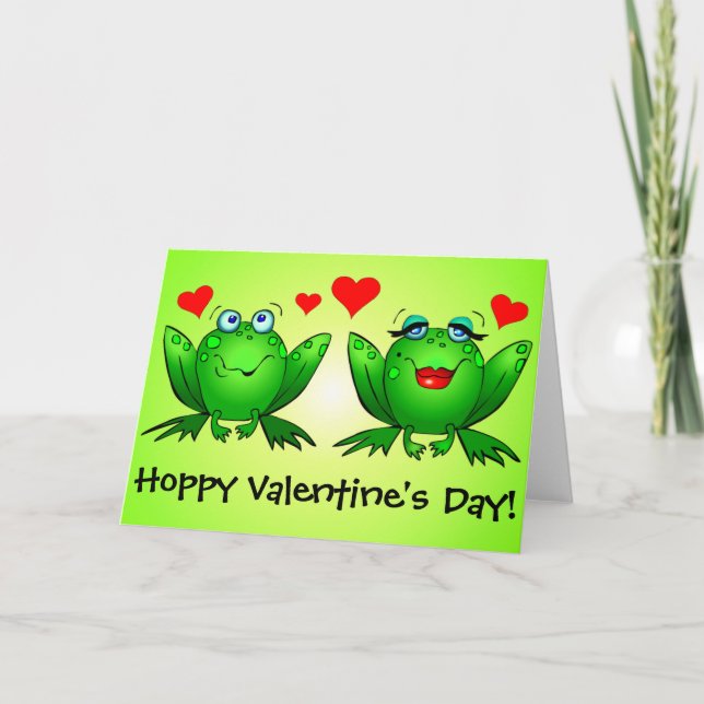 Frogs Niedlich Funny Hoppy Valentinstag Feiertagskarte (Vorderseite)
