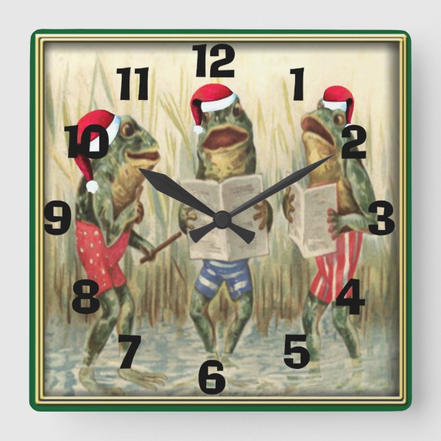 Frogs singen frohe Weihnachten Quadratische Wanduhr (Vorderseite)