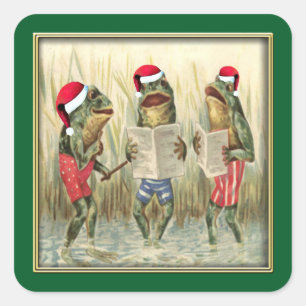 Frogs singen frohe Weihnachten Quadratischer Aufkleber
