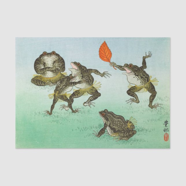 Frogs Wrestling von Ohara Koson Seidenpapier (Vorderseite)