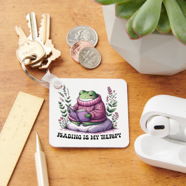 Frogy Reading ist meine Therapie Schlüsselanhänger (Schreibtisch)