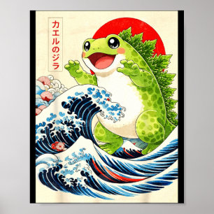 Frogzilla Frosch japanische Kunst lustige Anime fü Poster