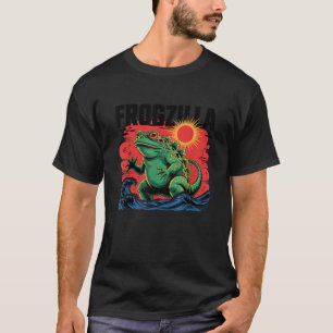Frogzilla Retro-Kaiju-Monster-Ozeanwelle Lustiger T-Shirt
