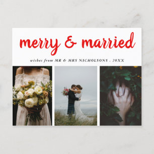 froh und Verheiratet Red Script Holiday Foto Feiertagspostkarte