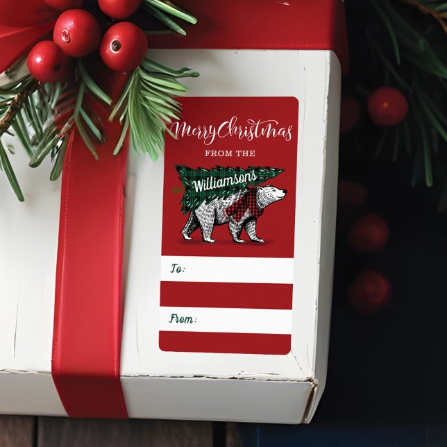 Frohe (Merry Christmas Polar Bear Delivery Gift Label
)