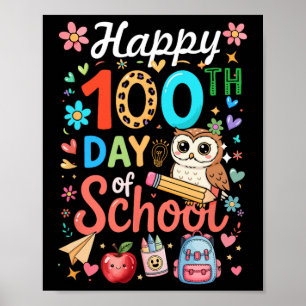 Frohe 100. Schultage Bunte Eulen Schüler Te Poster
