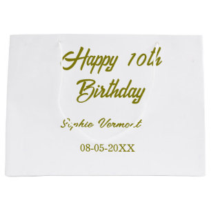 Frohe 10. Geburtstag name datum golden einfache mi Große Geschenktüte