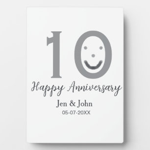 Frohe 10. Hochzeitstag Name Datum grau fett Emoji Fotoplatte