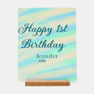 Frohe 1. Geburtstag Kinder baby blau grün pastell  Acrylschild