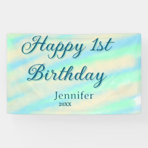 Frohe 1. Geburtstag Kinder baby blau grün pastell  Banner