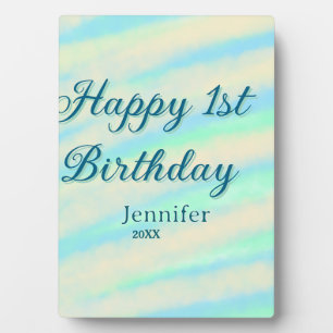 Frohe 1. Geburtstag Kinder baby blau grün pastell  Fotoplatte