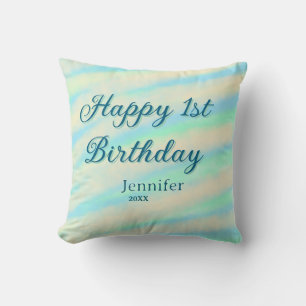 Frohe 1. Geburtstag Kinder baby blau grün Pastell Kissen