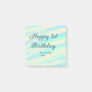 Frohe 1. Geburtstag Kinder baby blau grün pastell Post-it Klebezettel