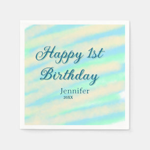 Frohe 1. Geburtstag Kinder baby blau grün pastell Serviette