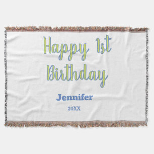 Frohe 1. Geburtstag Kinder Baby grün blau Pastell Decke