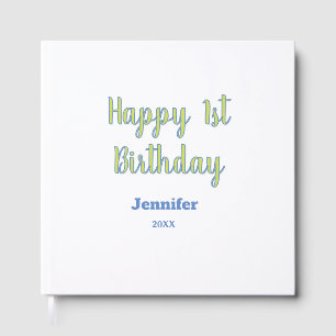 Frohe 1. Geburtstag Kinder Baby grün blau Pastell  Gästebuch