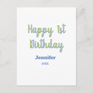 Frohe 1. Geburtstag Kinder Baby grün blau Pastell Postkarte