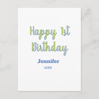 Frohe 1. Geburtstag Kinder Baby grün blau Pastell Postkarte