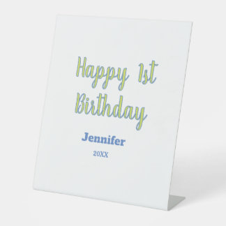 Frohe 1. Geburtstag Kinder Baby grün blau Pastell Sockelschild