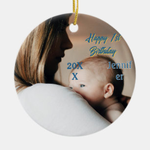 Frohe 1. Geburtstag Kinder Baby Mutter blau gelb p Keramik Ornament