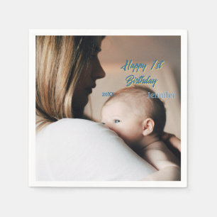 Frohe 1. Geburtstag Kinder Baby Mutter blau gelb p Serviette