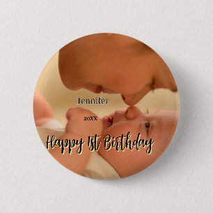 Frohe 1. Geburtstag Kinder Baby Mutter schwarz gel Button