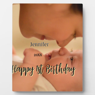 Frohe 1. Geburtstag Kinder Baby Mutter schwarz gel Fotoplatte