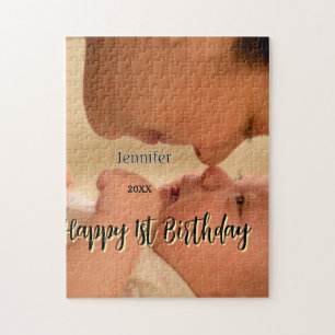 Frohe 1. Geburtstag Kinder Baby Mutter schwarz gel Puzzle