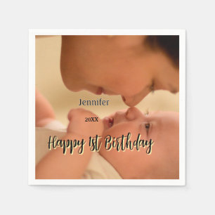 Frohe 1. Geburtstag Kinder Baby Mutter schwarz gel Serviette
