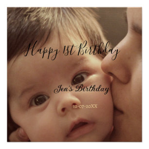Frohe 1. Geburtstag name foto datum stilvoll calli Poster
