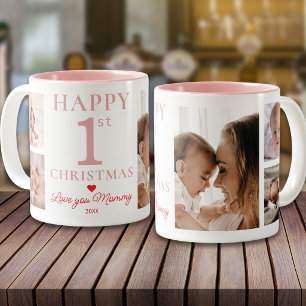 Frohe 1. Weihnachten Lieb dich Mami 5 Foto Pink Zweifarbige Tasse