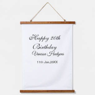Frohe 20. Geburtstag name datum einfach minimal Wandteppich Mit Holzrahmen