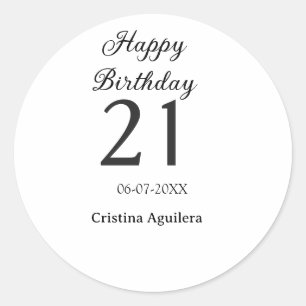 Frohe 21. Geburtstag fettschrift einfache Name min Runder Aufkleber