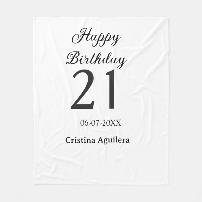 Frohe 21. Geburtstag fettschrift einfacher Name mi Fleecedecke (Vorderseite)