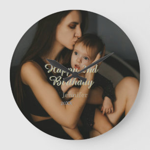 Frohe 2. Geburtstag Kinder Baby Mutter gelb grau n Große Wanduhr